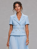 Tweed Peplum Blazer & Pleated Midi Skirt Set