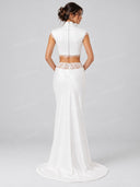 Mandarin Collar Crop Top Lace Waist Mermaid Skirt Set