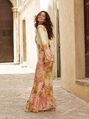 Elegant Floral Print Satin Maxi Dress
