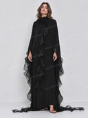 Unique Sheer Ruffle Cape Maxi Dress