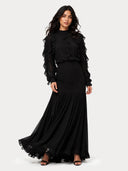 Elegant Ruffle Top & Ruched Mermaid Maxi Skirt Two-Piece Set