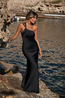 Elegant One-Shoulder Ruched Satin Maxi Dress