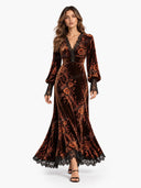 Retro Floral Velvet Lace Trim Maxi Dress