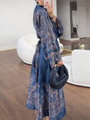 Paisley Print Mock Neck Batwing Sleeve Midi Dress