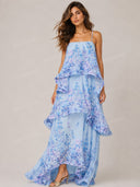 Romantic Floral Ruffle Tiered High-Low Maxi Dress