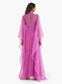 Elegant Sheer Organza Cape Sleeve Maxi Dress
