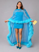 Elegant Feather Trim High-Low Chiffon Dress