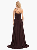 Elegant One-Shoulder Ruched Chiffon Tie-Waist Maxi Dress