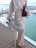 Elegant Satin Blouse & Draped Maxi Skirt Two-Piece Set