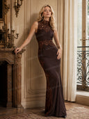 Sexy Lace Satin Maxi Dress