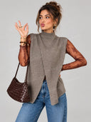 Mock Neck Knit Vest Lace Top Mini Skort Three Piece Set