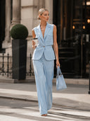 Minimalist Sleeveless Blazer & Wide-Leg Pants Two-Piece Set