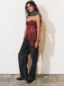 Strapless Lace Corset Top & Wide Leg Pants Two Piece Set