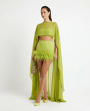 Elegant Feather Trim Sheer Cape Cover-Up Three-Piece Set