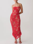 Spaghetti-Strap Crochet Tassel Midi Dress