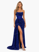 Glamorous Strapless Sequin High Slit Maxi Dress