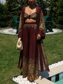 Burgundy Peacock Print 3 Piece Set