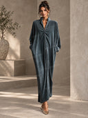 Casual Long Sleeve Velvet Twist Front Maxi Dress