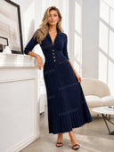 Elegant Button-Front Lapel Knit Maxi Dress