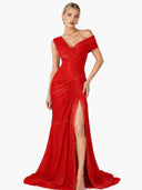 Elegant Draped Ruched High Slit Party Maxi Dress