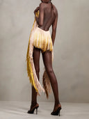 Elegant Gradient Tassel Halter Neck Deep-V Mini Dress