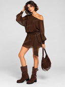 Asymmetric One Shoulder Belted Mini Dress