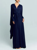 Elegant Batwing Sleeve Twist Front Slit Evening Maxi Dress