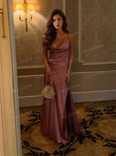 Sexy Elegant Satin Side High Slit Maxi Dress