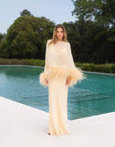 Elegant Feather Trim Chiffon Shawl Two-Piece Set