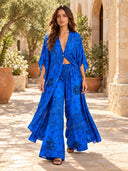 Boho Print Deep V-Neck Top & Wide Leg Pants Two-Piece Set