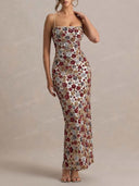 Elegant Multicolor Floral Sequin Maxi Dress