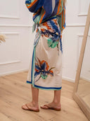 Striped Print Button-Up Shirt & Wrap Midi Skirt Set