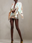 Elegant Cheetah Print Deep V Cape Sleeve Mini Dress