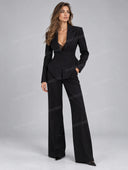 Elegant Tailored Blazer & Wide Leg Pants Two Piece Set
