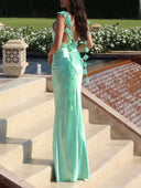 Elegant Satin Backless Fishtail Maxi Dress