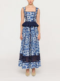 Floral Print Square Neck Peplum Lace Trim Two-Piece Set