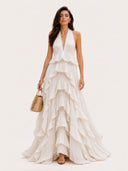 Layered ruffle bohemian beach maxi dress