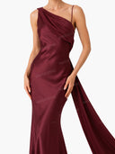 Elegant Satin Asymmetric One Shoulder Maxi Dress