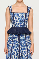 Floral Print Square Neck Peplum Lace Trim Two-Piece Set