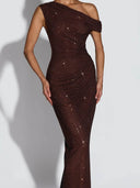 Elegant Shimmer Mesh One-Shoulder Mermaid Maxi Dress