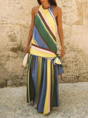 Colorful Stripe Halter Maxi Dress