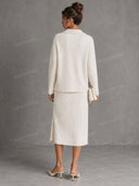 Lace Panel Zip Collar Sweater & Skirt Two Piece Set