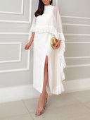 Elegant Ruffle Cape Sleeve Slit Maxi Dress