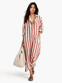 Deep V-Neck Stripe Printed Shirt Dress