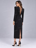 Structured Shoulder High Neck Midi Dress