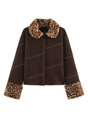 Faux Fur Trim Contrast Knit Cardigan Jacket