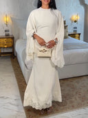 Elegant Batwing Sleeve Lace-Trim Top & Mermaid Skirt Set