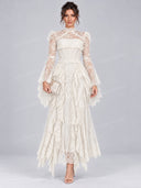 Elegant High Neck Lace Bell Sleeve Maxi Dress