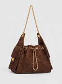 Suede Quilted Chain Shoulder Bucket Bag