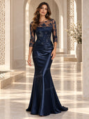 Lace Bodice Satin Mermaid Prom Maxi Dress